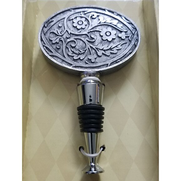 Found Object Wine Bottle Stopper Floral Belt Buckle Oval Resin Metal 5" Tall Top - Picture 6 of 9